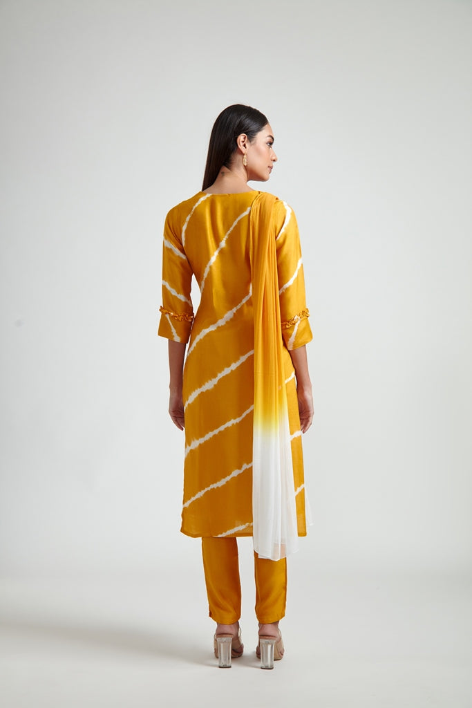 Neerus Yellow embroidered straight suit set - detail view 2