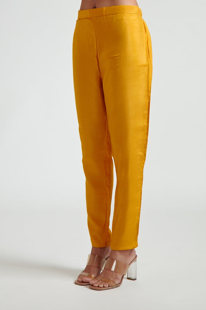 Neerus Yellow embroidered straight suit set - detail view 3