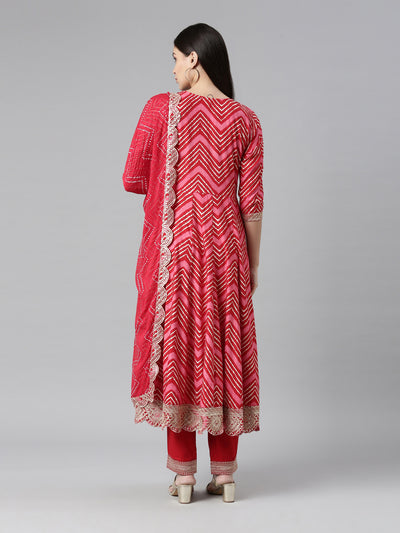 Neerus Women Red Printed Panelled Sequinned Kurta with Trousers  With Dupatta
