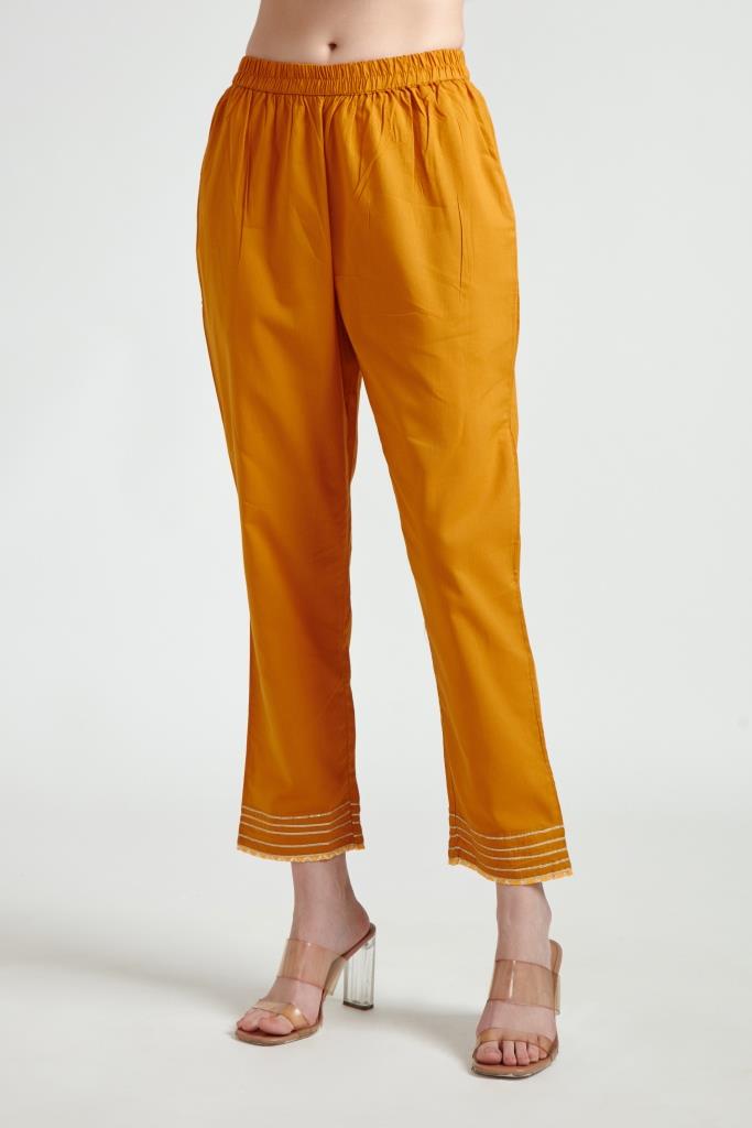 Neerus Women Mustard Printed Kurta with Trousers With Dupatta