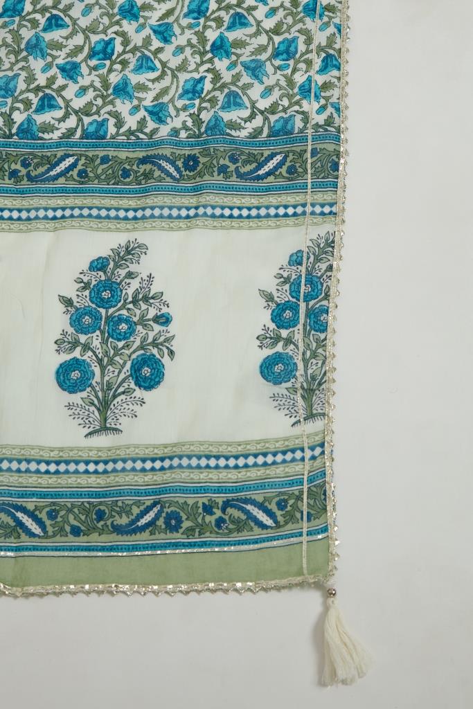 Neerus White floral printed kurta suit set - detail view 4