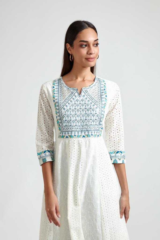 Neerus White floral printed kurta suit set - detail view 2