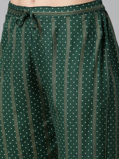 Neerus Women Green  Silver Bandhani Embroidered Kurta with Trousers  With Dupatta
