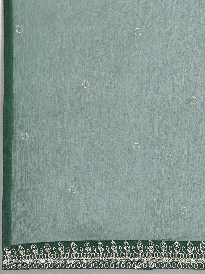 Neerus Green rayon embroidered bandhani suit set - detail view 4