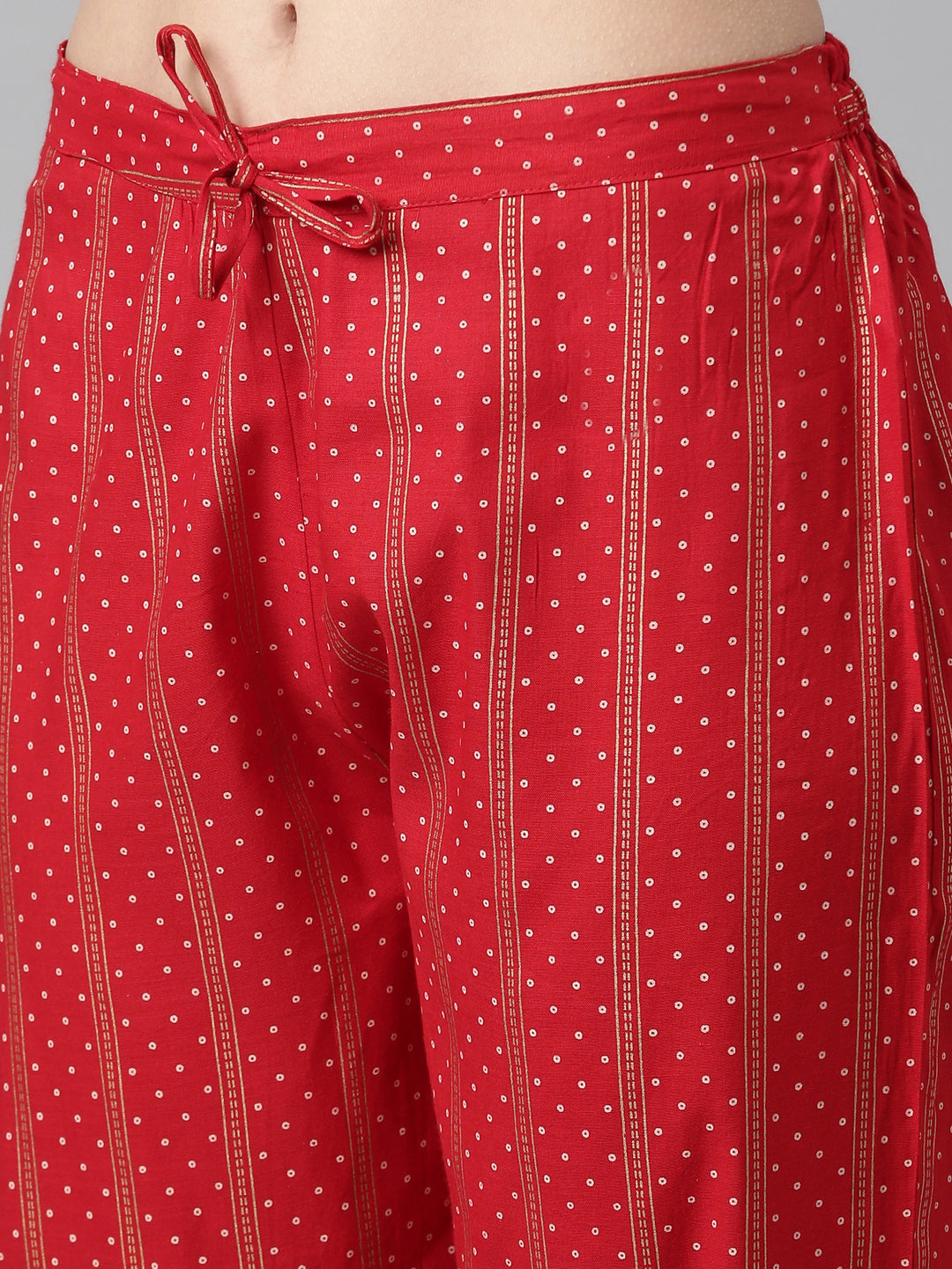 Neerus Red printed floral suit set kurta with trouser and dupatta - detail view 4