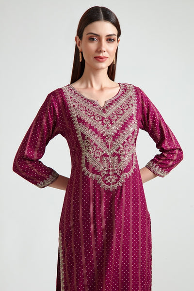 Neerus Women Maroon Bandhani Printed Silk Georgette Readymade suits