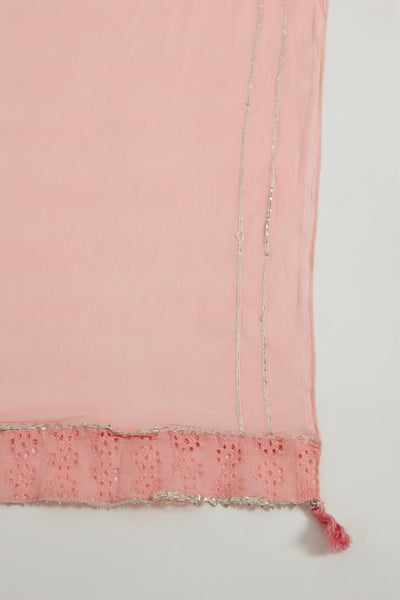 Neerus Women Peach-Coloured Embroidered Pleated Gotta Patti Pure Cotton Kurta with Trousers  With Dupatta