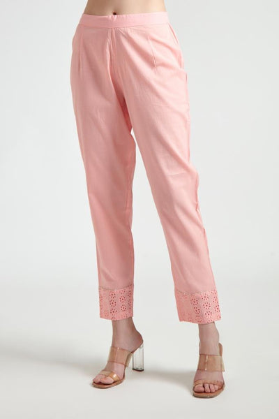 Neerus Women Peach-Coloured Embroidered Pleated Gotta Patti Pure Cotton Kurta with Trousers  With Dupatta