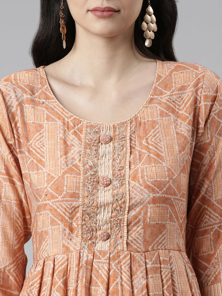 Neerus Multi printed pleated suit set with trousers and dupatta - detail view 2