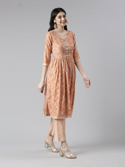 Neerus Women Abstract Printed Pleated Kurta with Trousers Dupatta
