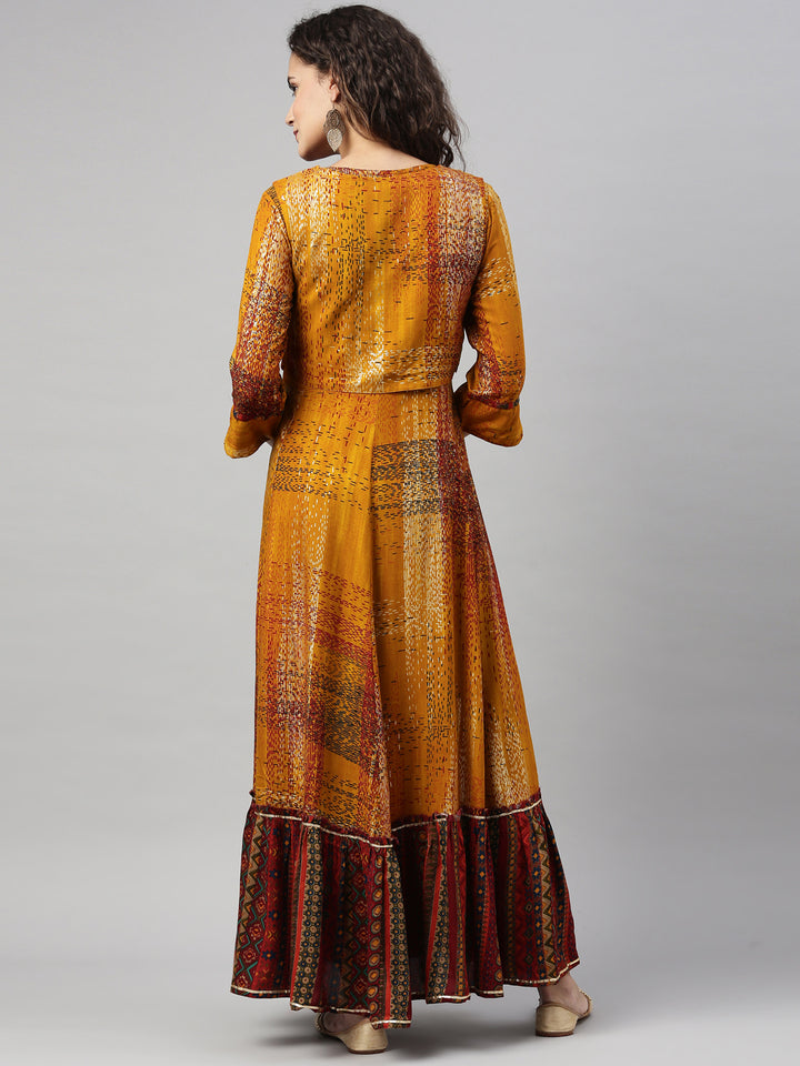 Neerus Yellow printed anarkali kurta - side view