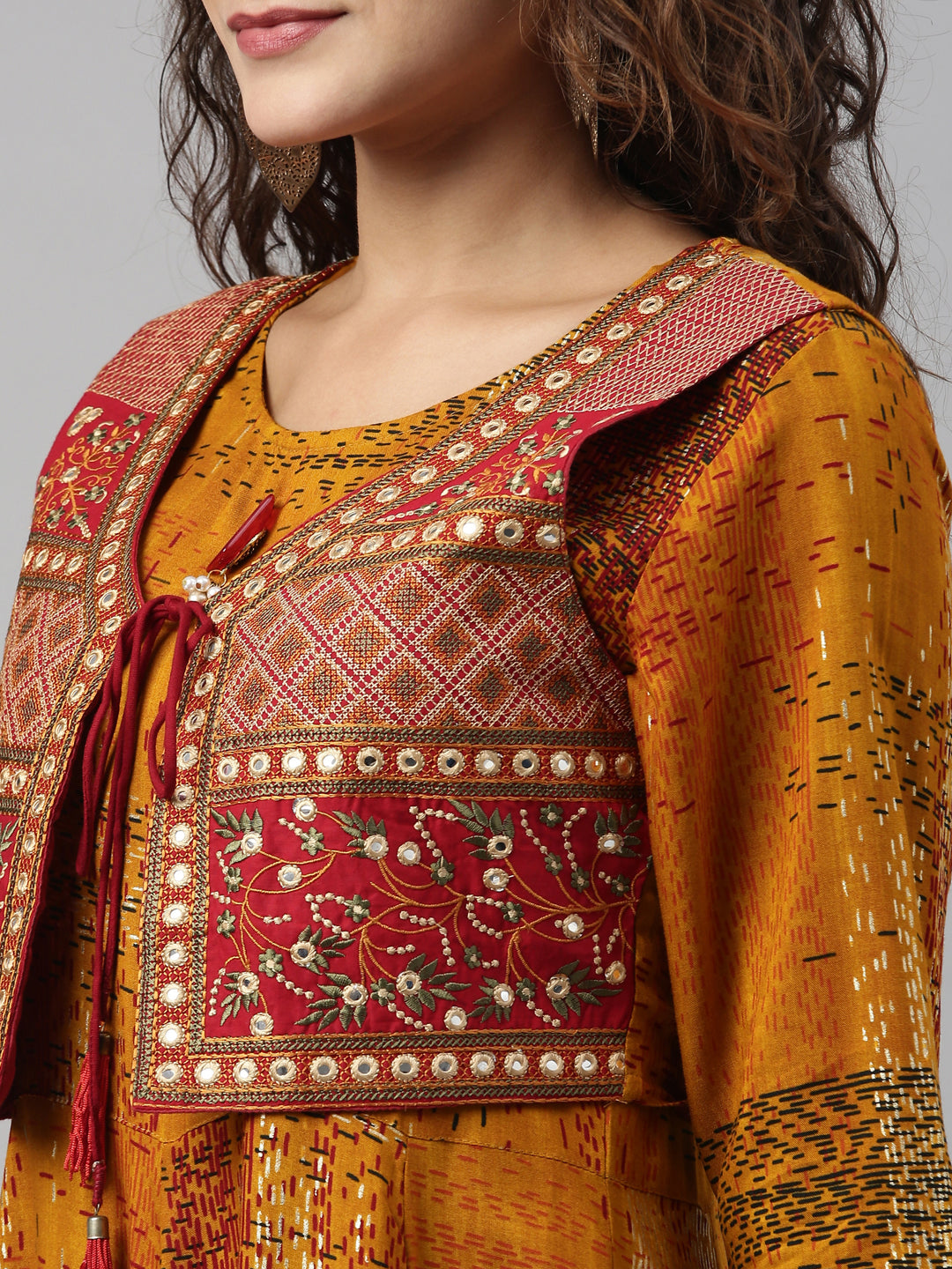 Neerus Yellow printed anarkali kurta - detail view 1
