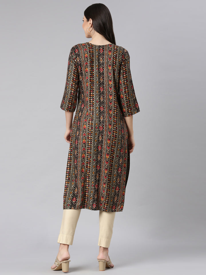 Neerus Green Casual Tribal Straight Kurtas