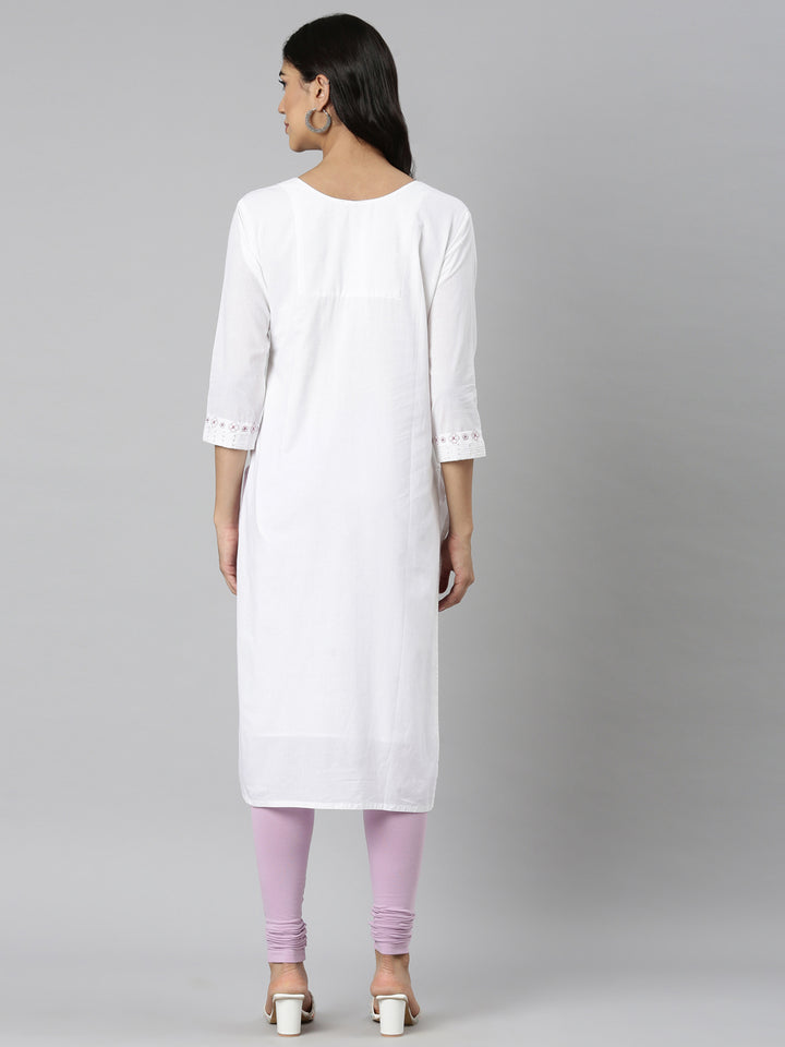 Neerus White Casual Solid Straight Kurtas