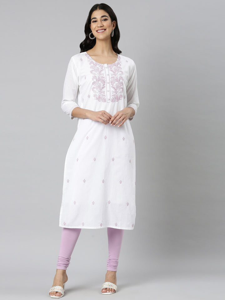 Neerus Lavender Casual Solid Straight Kurtas