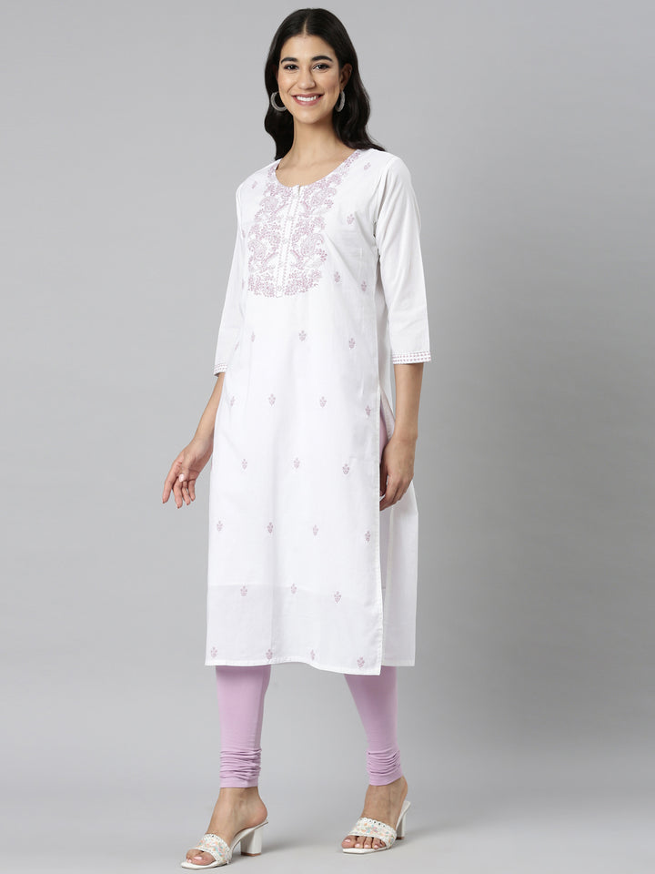Neerus Lavender Casual Solid Straight Kurtas