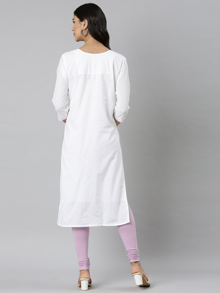 Neerus Lavender Casual Solid Straight Kurtas