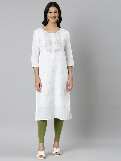 Neerus Green Casual Solid Straight Kurtas