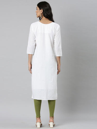 Neerus Green Casual Solid Straight Kurtas