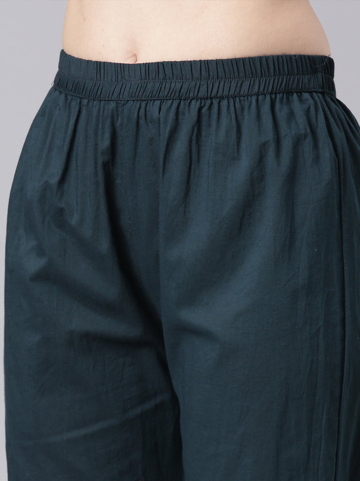 Neerus Green Printed Anarkali Kurta and Trousers With Dupatta