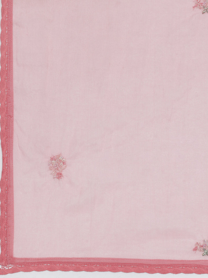 Neerus Orange Embroidered Straight Kurta and Trousers With Dupatta