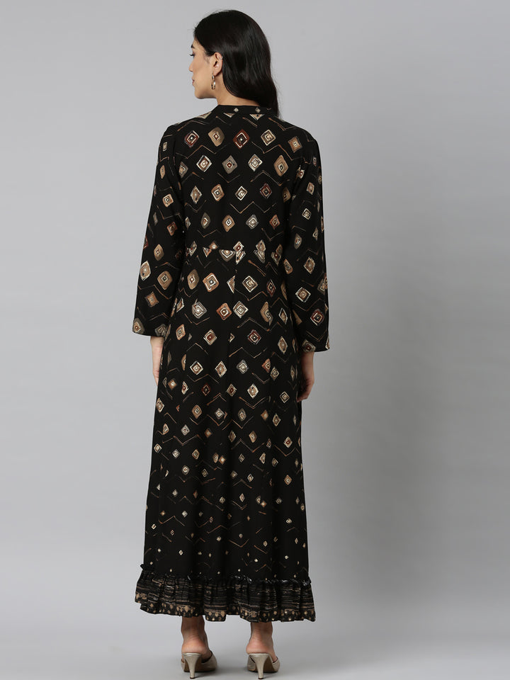 Neerus Black Casual Maxi Ethnic Motifs Dresses