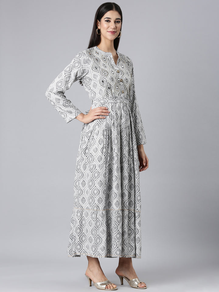 Neerus Grey Casual Paisley Maxi Dresses