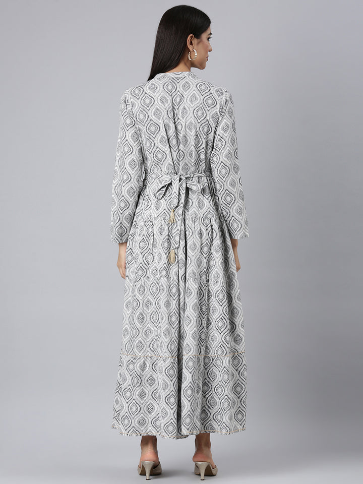 Neerus Grey Casual Paisley Maxi Dresses
