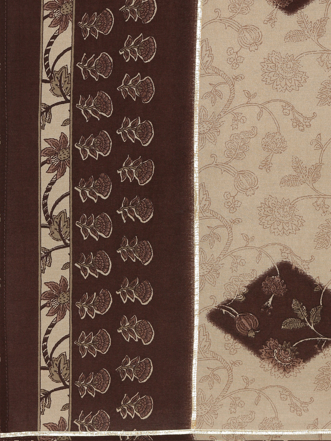 Neerus Brown printed straight kurta set with dupatta - detail view 4