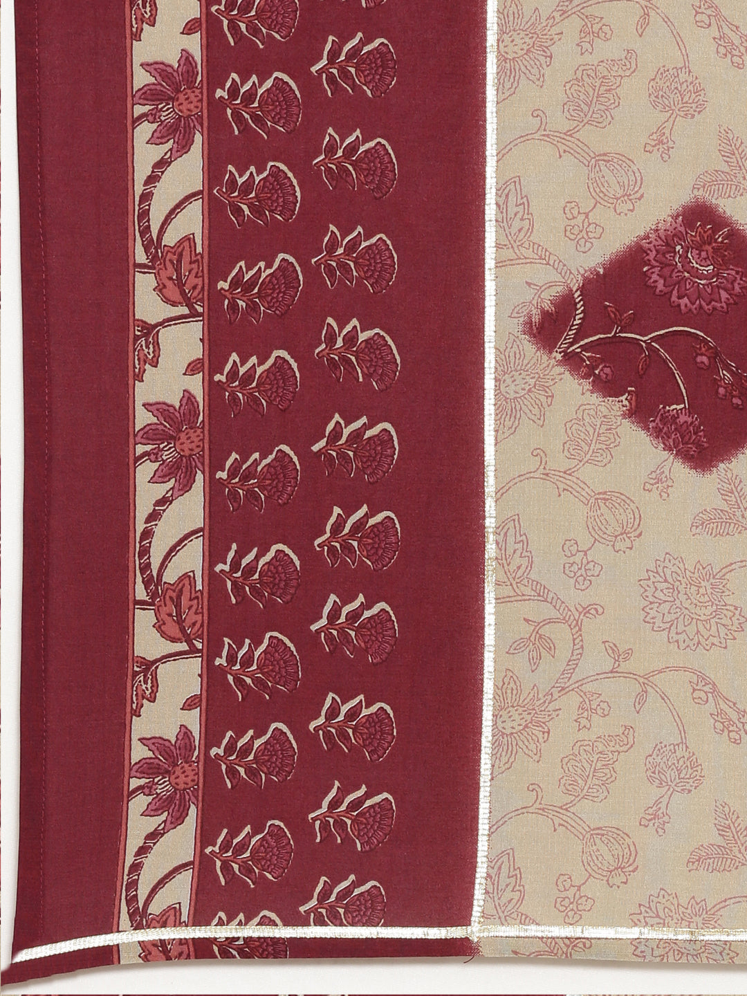Neerus Purple printed straight kurta set with dupatta - detail view 4