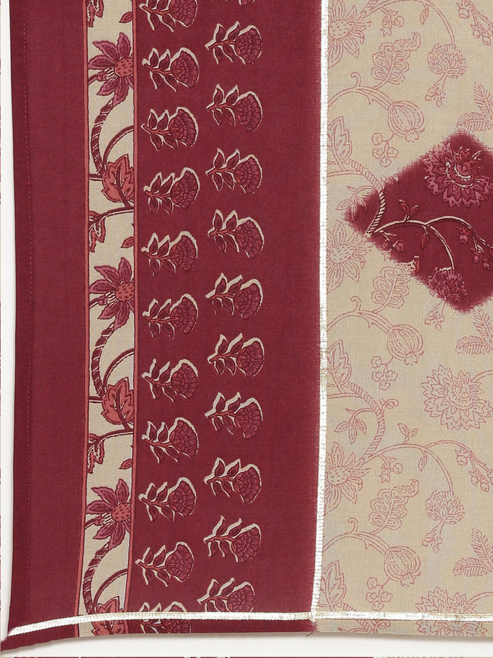 Neerus Purple printed straight kurta set with dupatta - detail view 4