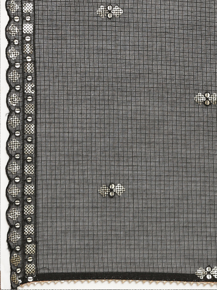 Neerus Black printed straight sharara set with dupatta - detail view 4