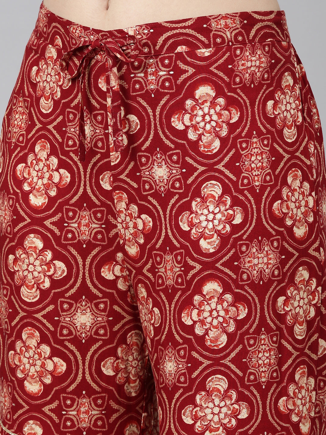 Neerus Maroon Regular Straight Printed Kurta And Sharara With Dupatta