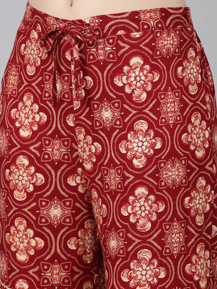 Neerus Maroon Regular Straight Printed Kurta And Sharara With Dupatta