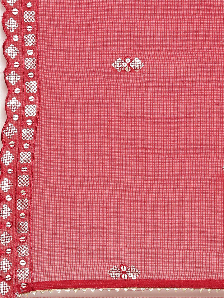 Neerus Red printed straight sharara set with dupatta - detail view 3