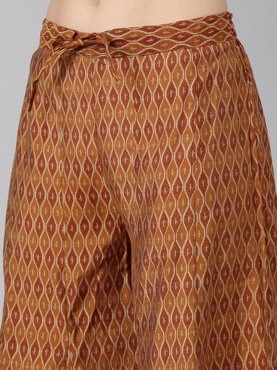 Neerus Gold Regular Straight Printed Kurta And Sharara With Dupatta