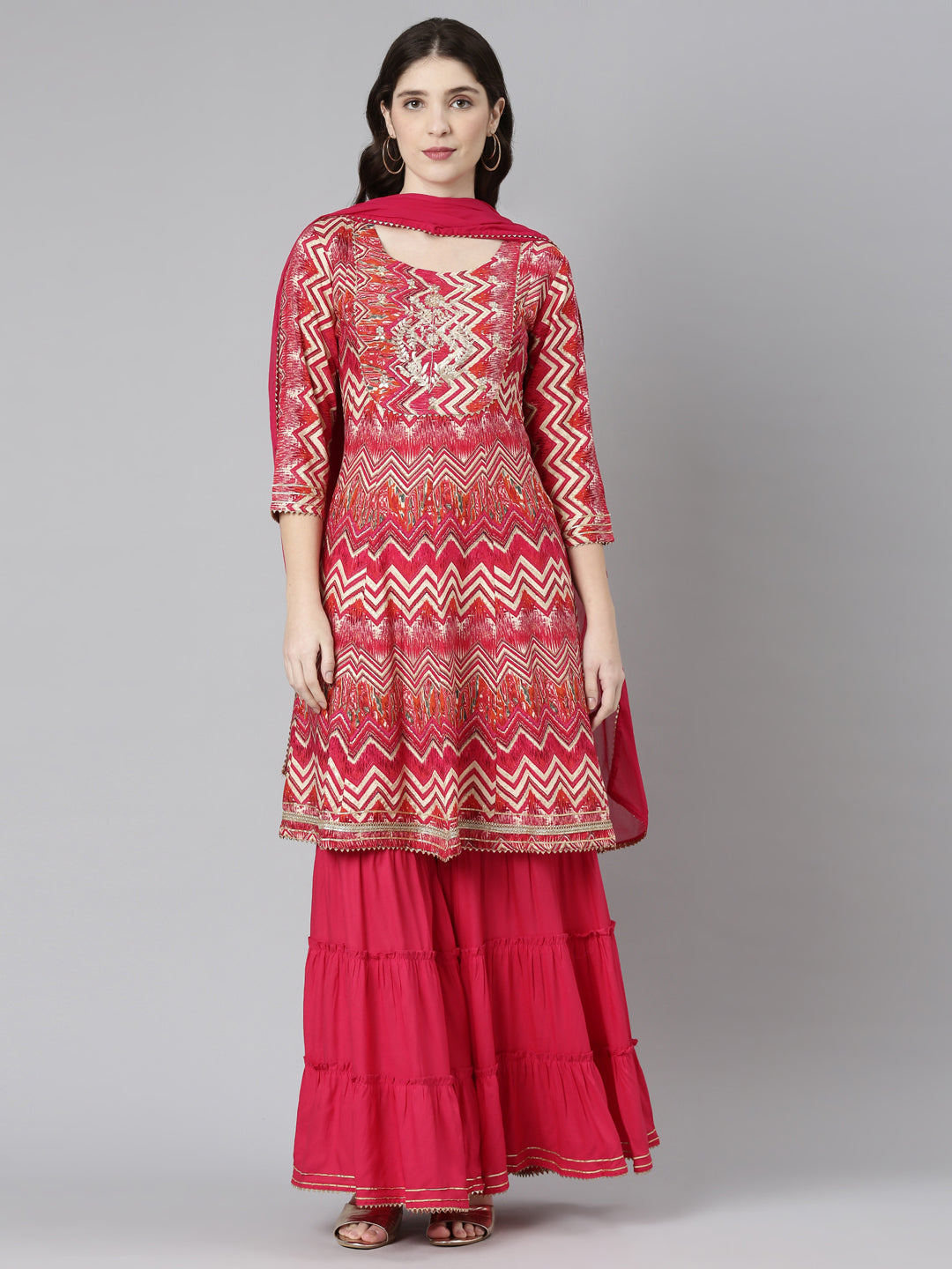 Neerus Purple Regular Straight Printed Kurta And Sharara With Dupatta