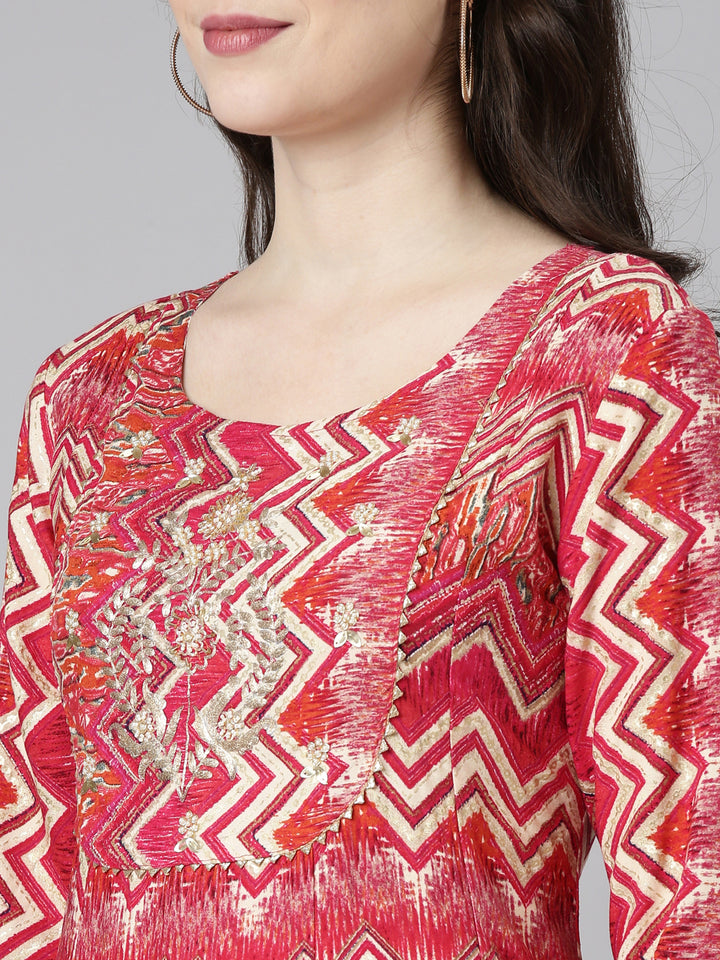 Neerus Purple Regular Straight Printed Kurta And Sharara With Dupatta