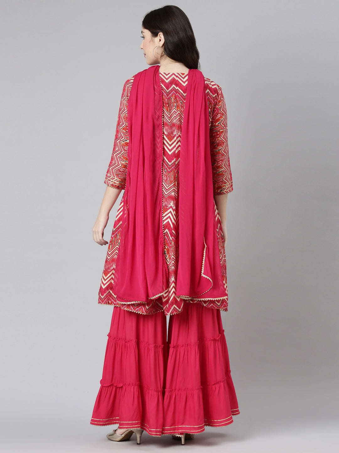 Neerus Purple Regular Straight Printed Kurta And Sharara With Dupatta