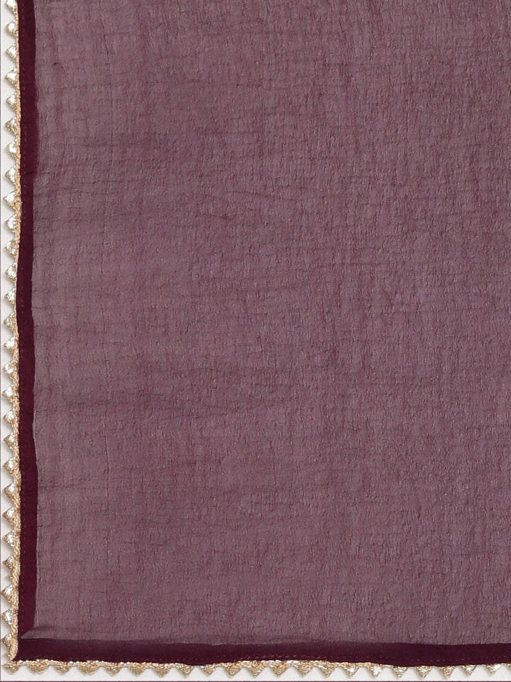 Neerus Pink printed straight sharara set with dupatta - detail view 4