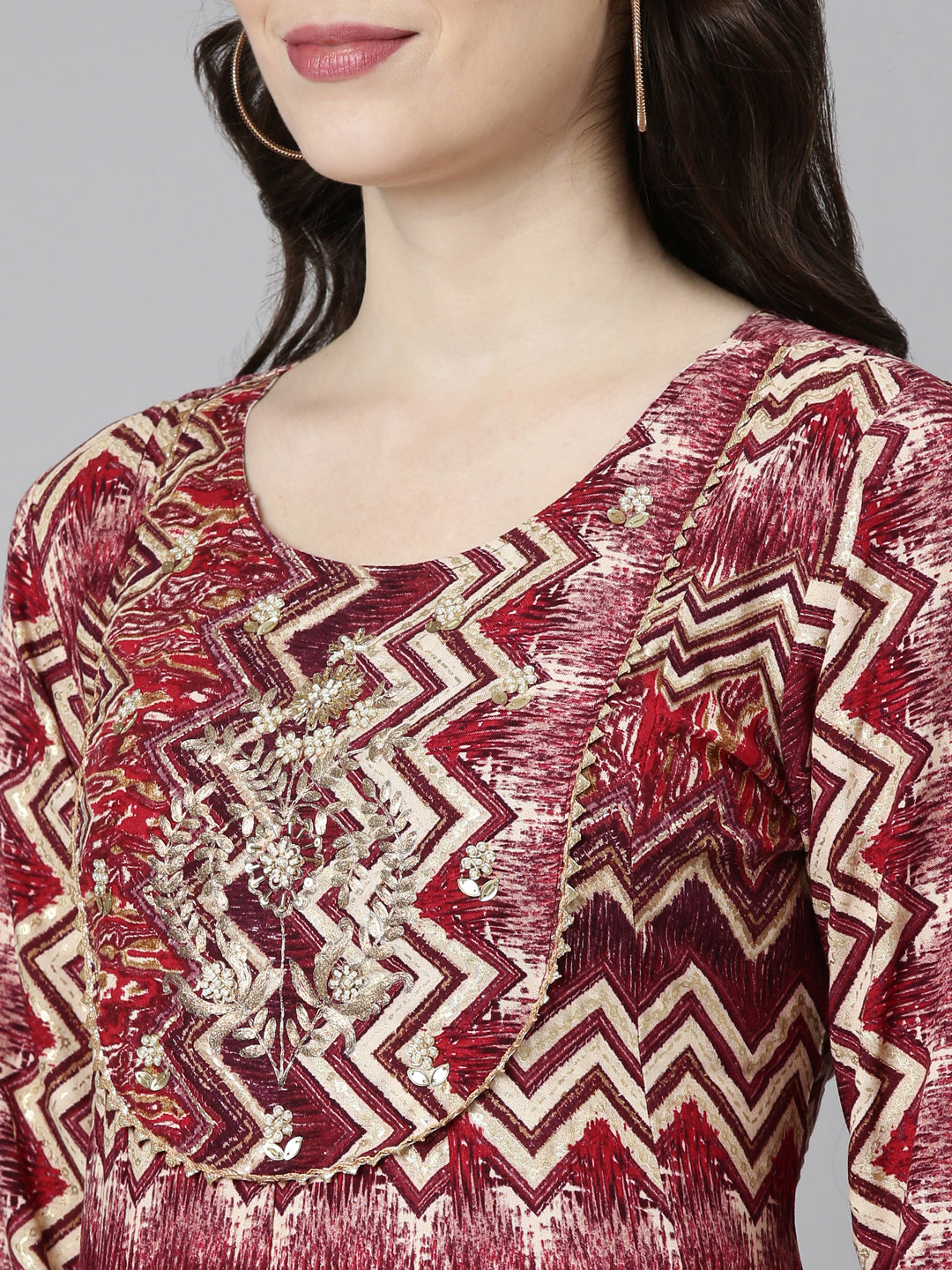 Neerus Pink printed straight sharara set with dupatta - detail view 1