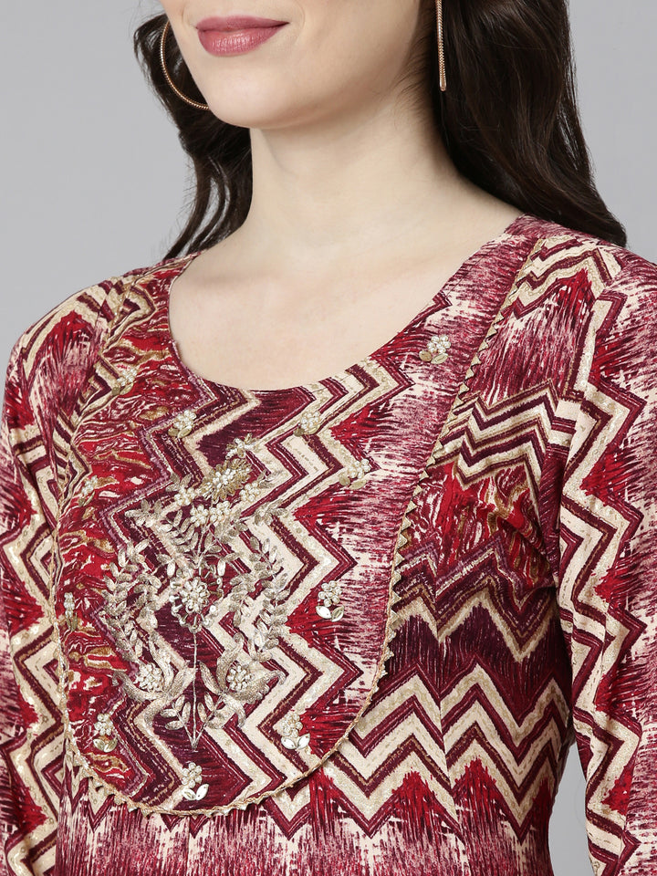 Neerus Pink printed straight sharara set with dupatta - detail view 1