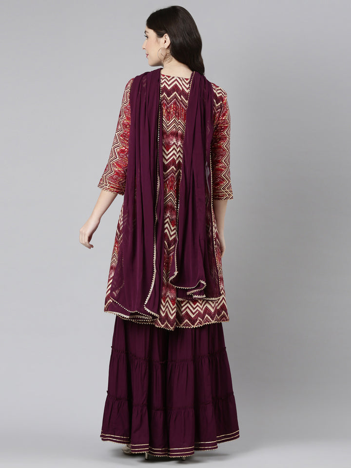 Neerus Pink printed straight sharara set with dupatta - side view