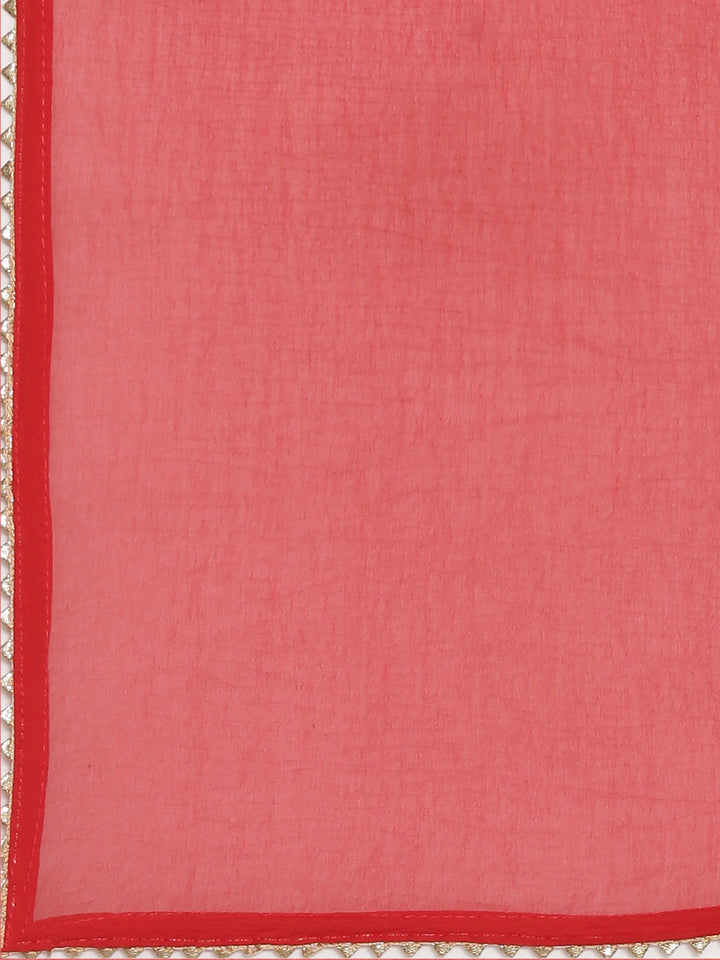 Neerus Red printed sharara set with dupatta - detail view 4
