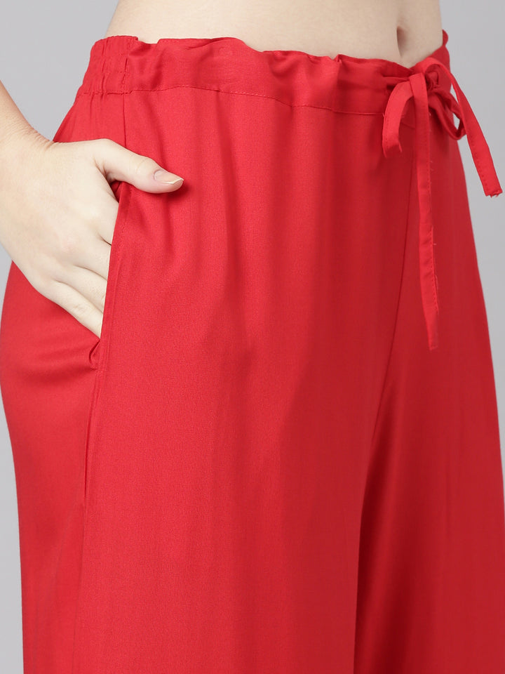 Neerus Red printed sharara set with dupatta - detail view 3