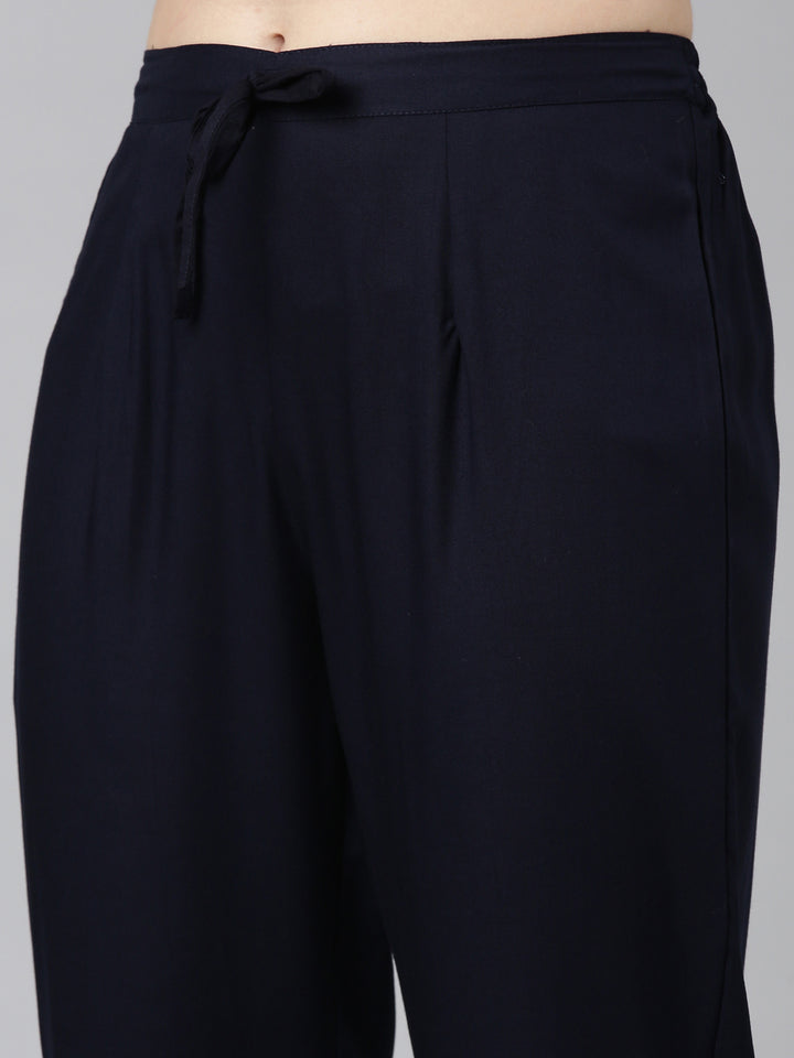 Neerus Blue printed straight kurta set with trouser and dupatta - detail view 3