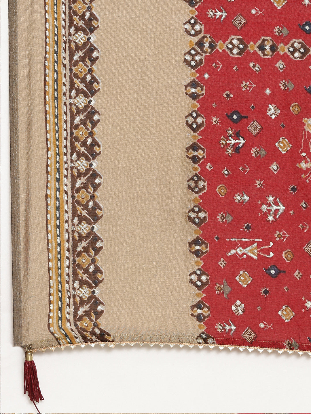 Neerus Beige printed straight kurta set with dupatta - detail view 4