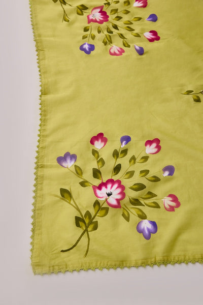 Neerus M Green Straight Embroidery Kurta And Trousers With Dupatta