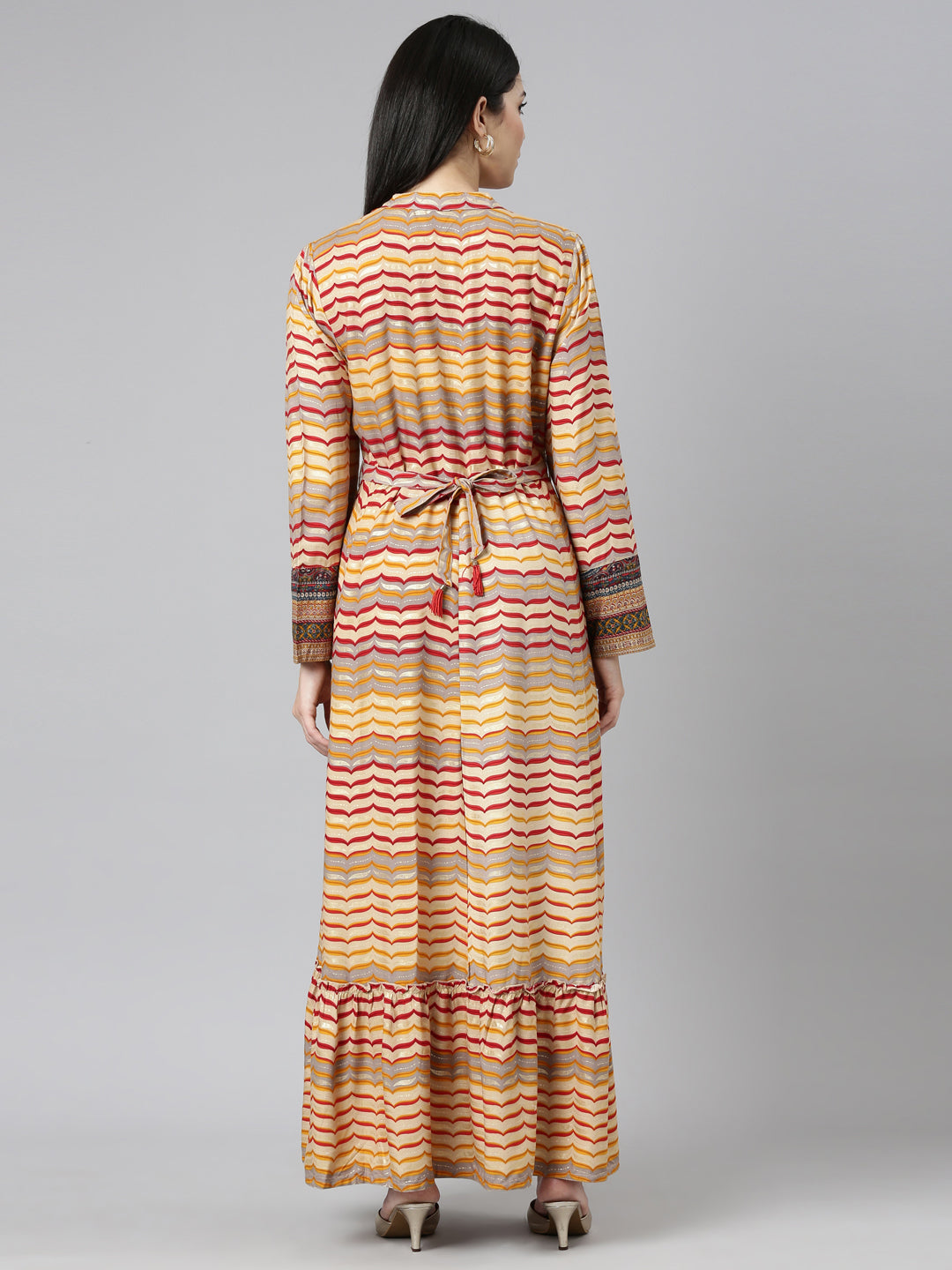 Neerus Mustard Straight Casual Printed Gown
