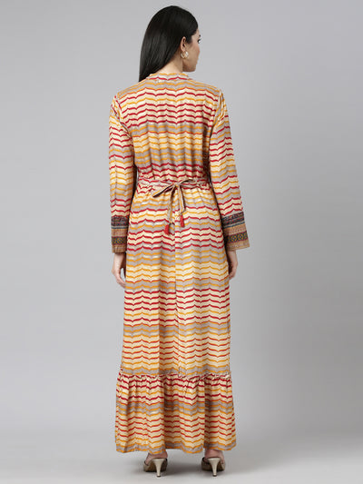 Neerus Mustard Straight Casual Printed Gown
